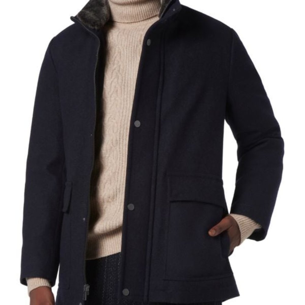 NEW Andrew Marc Blue Heather Car Coat